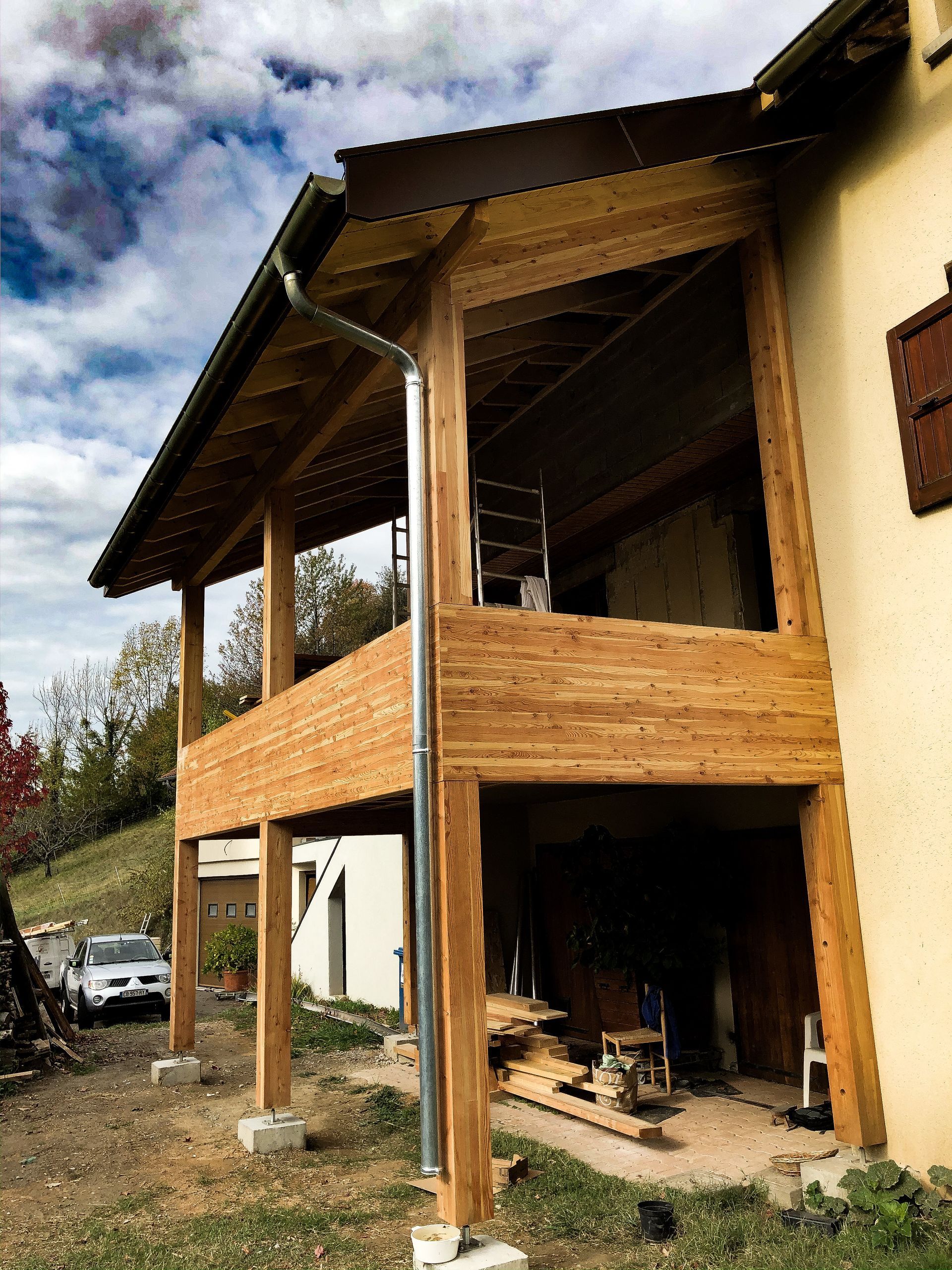 Extension d'une maison en ossature en bois.