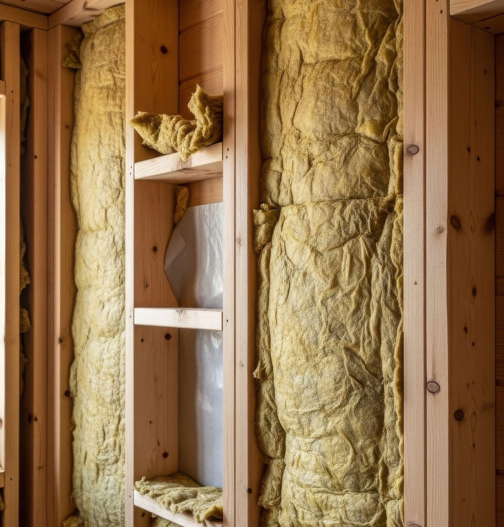 Cadre mural en bois avec isolation installée, étagère.