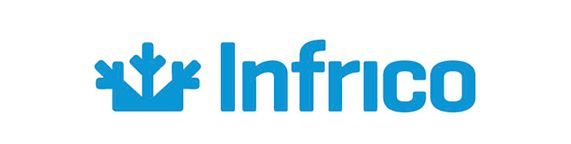 El logotipo de Infrico es azul y blanco y tiene una corona.