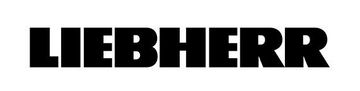 Un logotipo en blanco y negro de Liebherr sobre un fondo blanco.