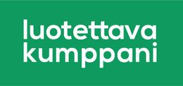 Green logo with white text reading “luotettava kumppani”