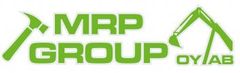 Vihreä MRP Group -logo tyylitellyllä nosturilla ja tekstillä ”OY/AB”