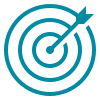 Symbol Zielscheibe mit Pfeil in türkis-blau