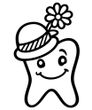 Ein lächelnder Cartoon-Zahn mit einem Hut und einer Blume