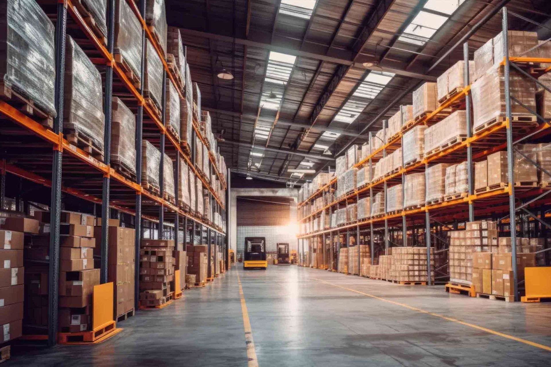 Un gran almacén lleno de muchas cajas y estantes.