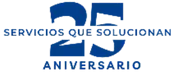 The logo for servicios que solucionan aniversario is blue and white.