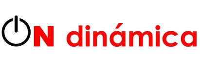Un logotipo rojo y negro para on dinamica con un botón de encendido.