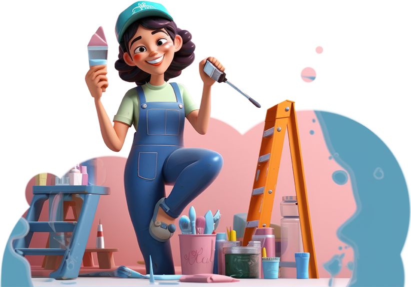 Illustration 3D d'une jeune peintre souriante