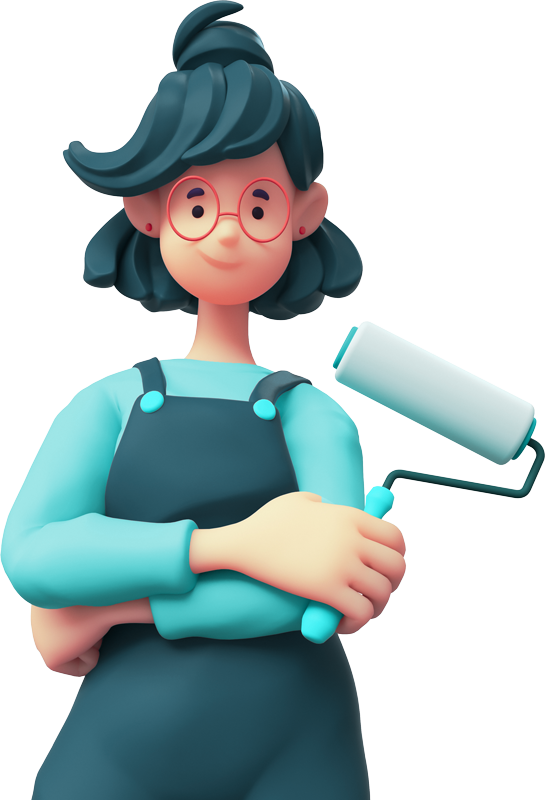 Femme tenant un rouleau de peinture en 3D