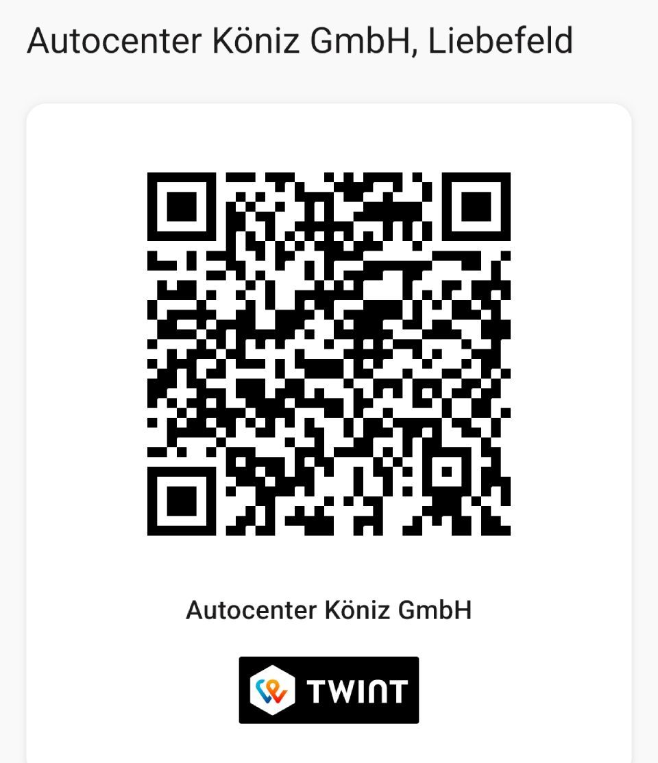 QR code for Autocenter Köniz GmbH in Liebefeld, with the TWINT logo below.