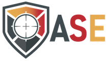 Schildlogo mit Zielkreuz darin; „ASE“ in Fettdruck.