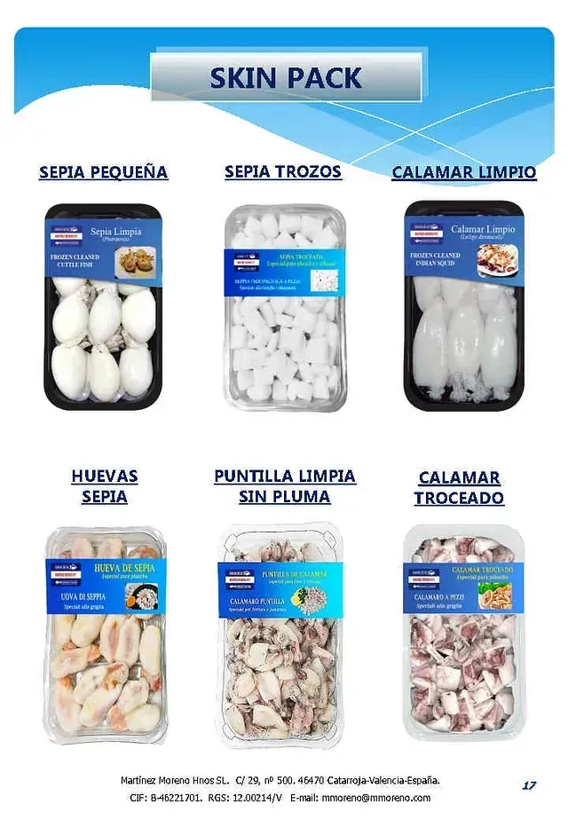 Una imagen de un paquete de piel con mariscos.
