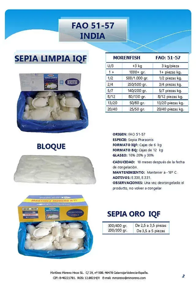 Folleto para el proceso IQF sepia limpio y el proceso IQF sepia dorado.