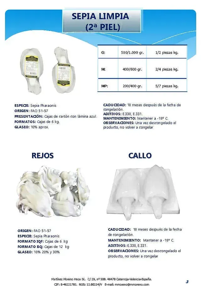 A brochure for sepia limpia ( 2nd piel ) shows a picture of rejos and callo.