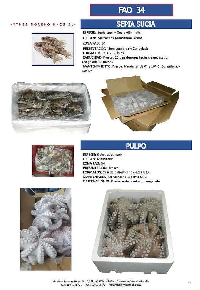 Una caja de camarones y una caja de pulpo están sobre una mesa.