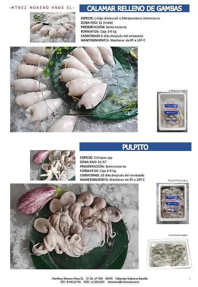 A flyer for calamar relleno de gambas and pulpito.