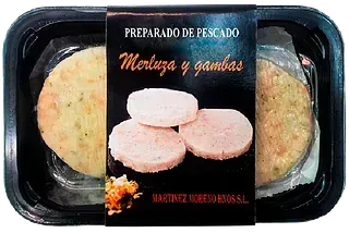 A tray of preparado de pescado merluza y gambas