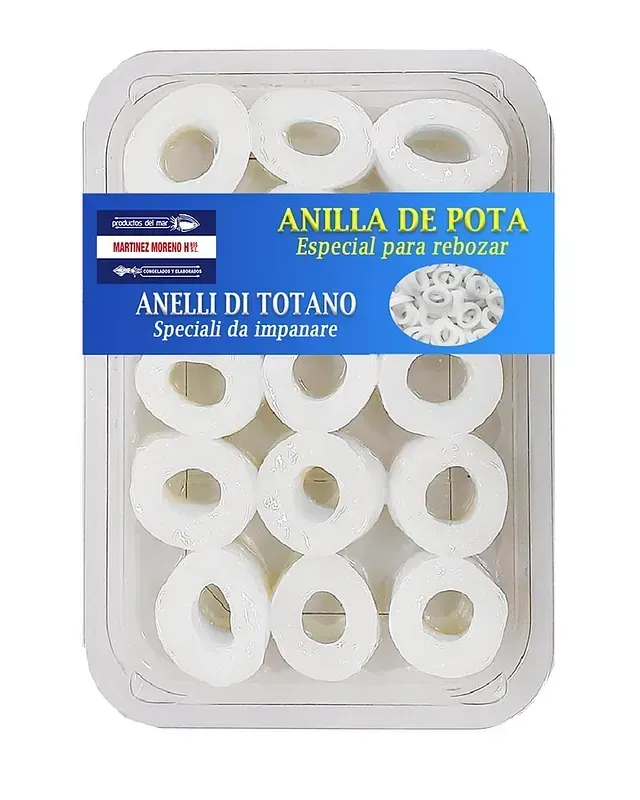 Un paquete de anillos blancos con una etiqueta azul que dice anilla de pota