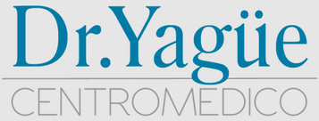 Logotipo del Dr. Yagüe Centro Médico en color verde azulado y texto gris sobre fondo blanco.
