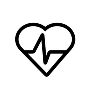Contorno de corazón negro con una línea de latido cardíaco tipo ECG en su interior.