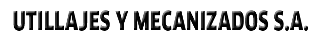 Texto del logotipo “UTILLAJES Y MECANIZADOS SA” en mayúsculas negras y negrita sobre fondo blanco