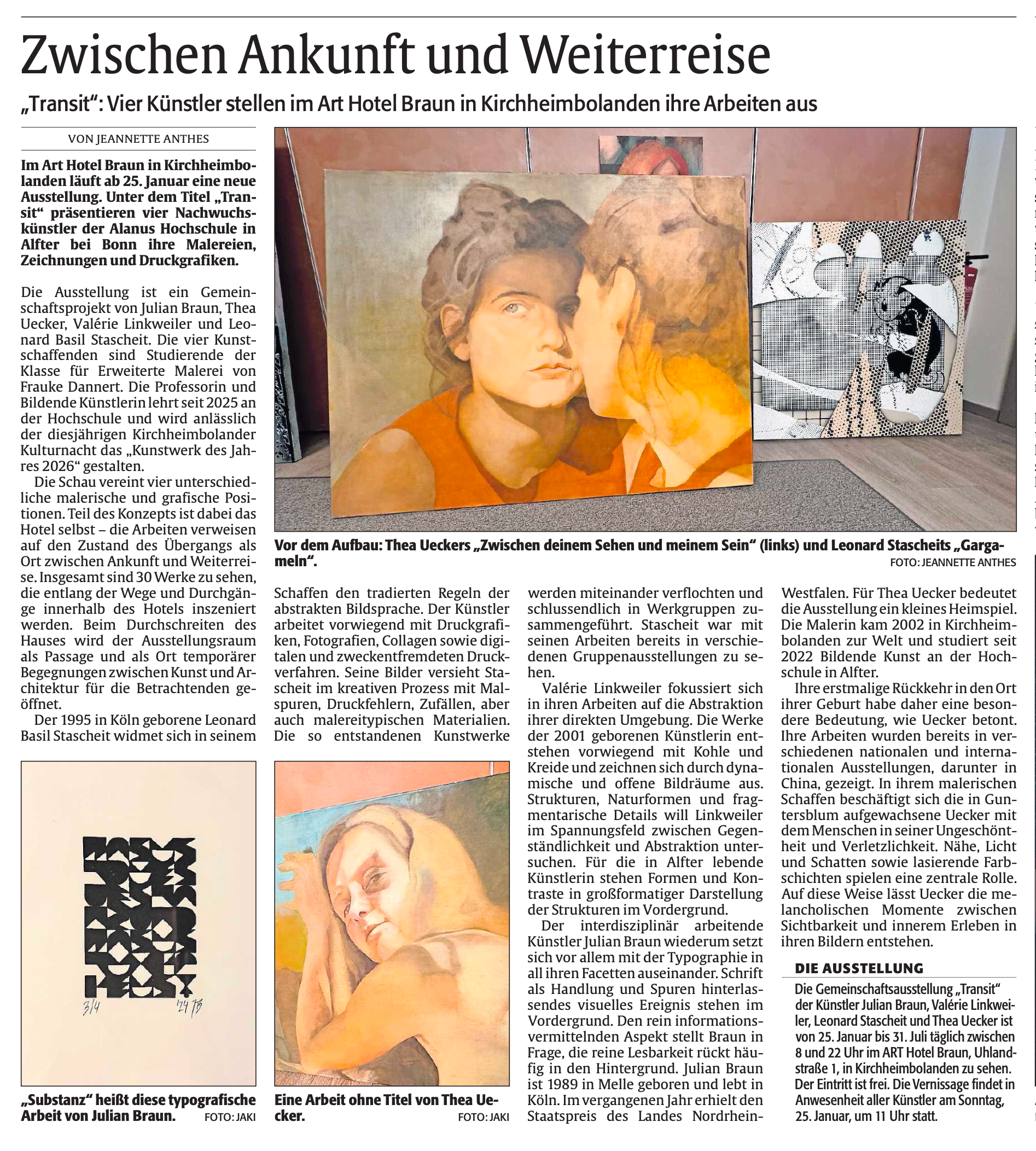 Zeitungsartikel über die Ausstellung aus 