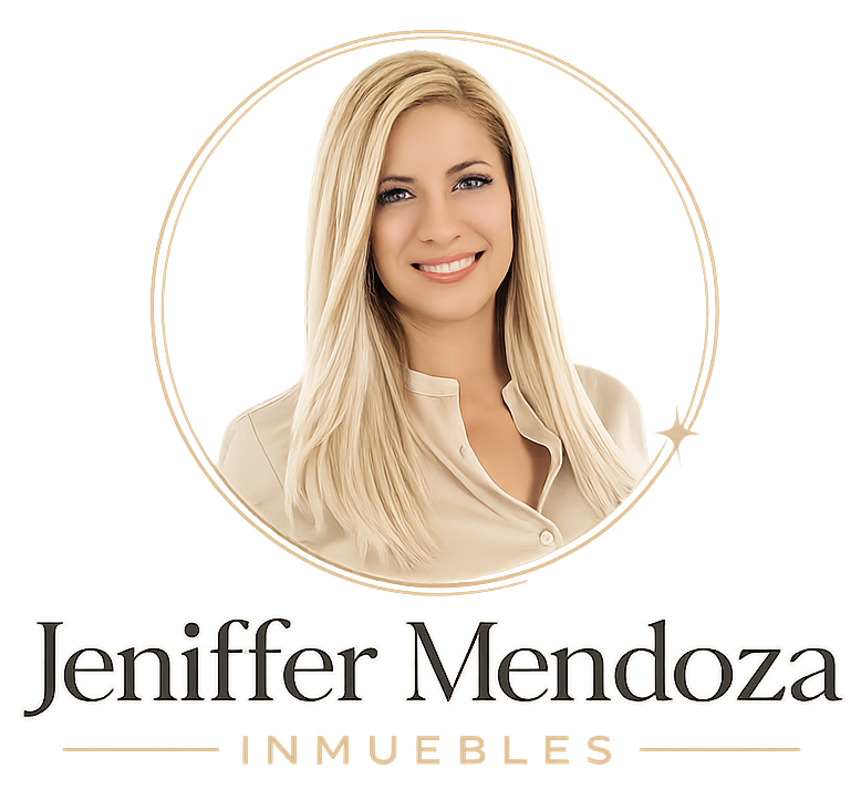 Logotipo de Jeniffer Mendoza Inmuebles que muestra el primer plano de una mujer