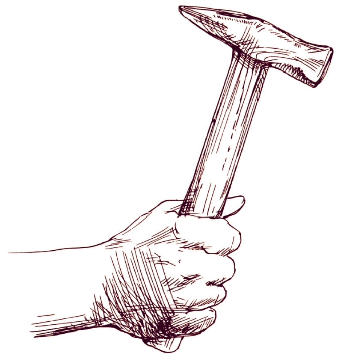 Illustration d'une main qui tient un marteau.
