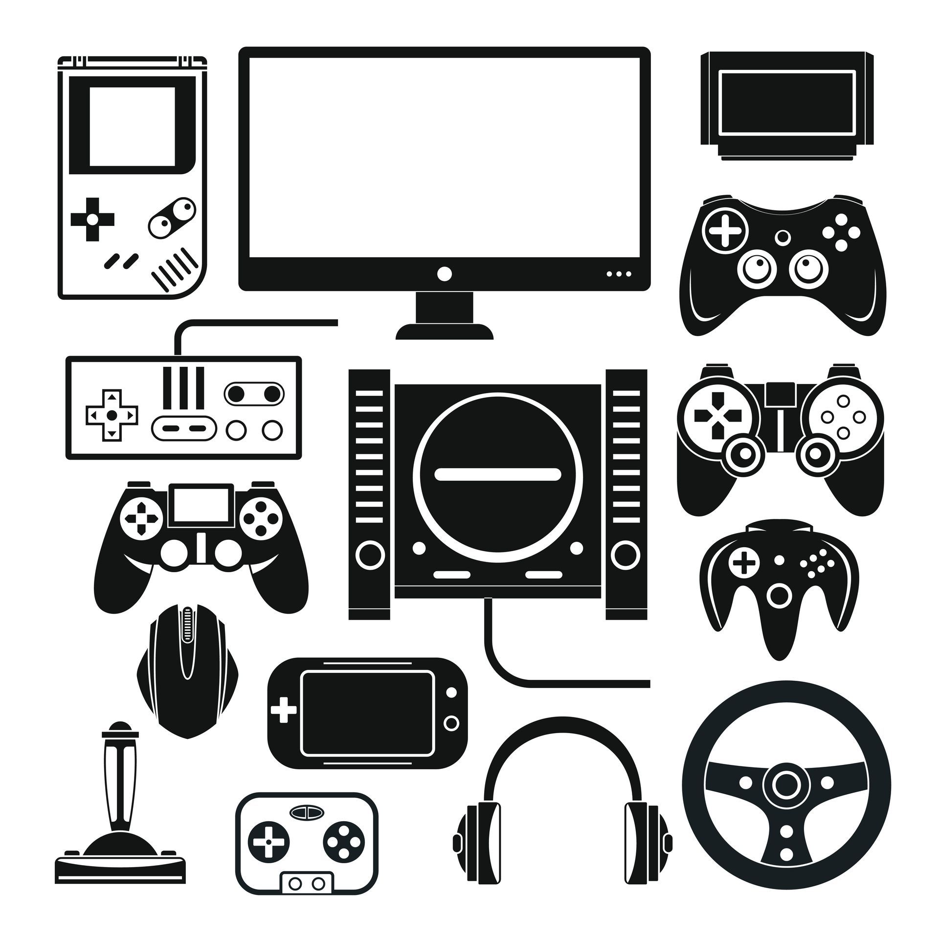 Ordinateur, console de jeu vidéo numérique en ligne, ensemble vectoriel d'outils de jeu