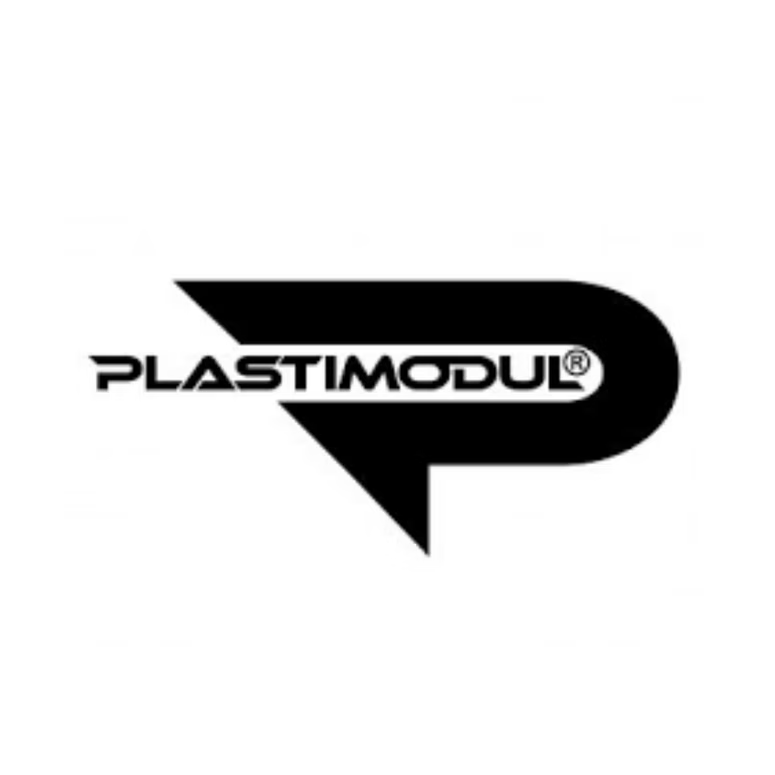 Logotipo negro de Plastimodu con una P estilizada y marca denominativa sobre fondo blanco.