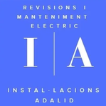 Logotipo para "Instal&middot;lacions Adalid" con texto blanco sobre fondo azul, en el que aparecen las letras.