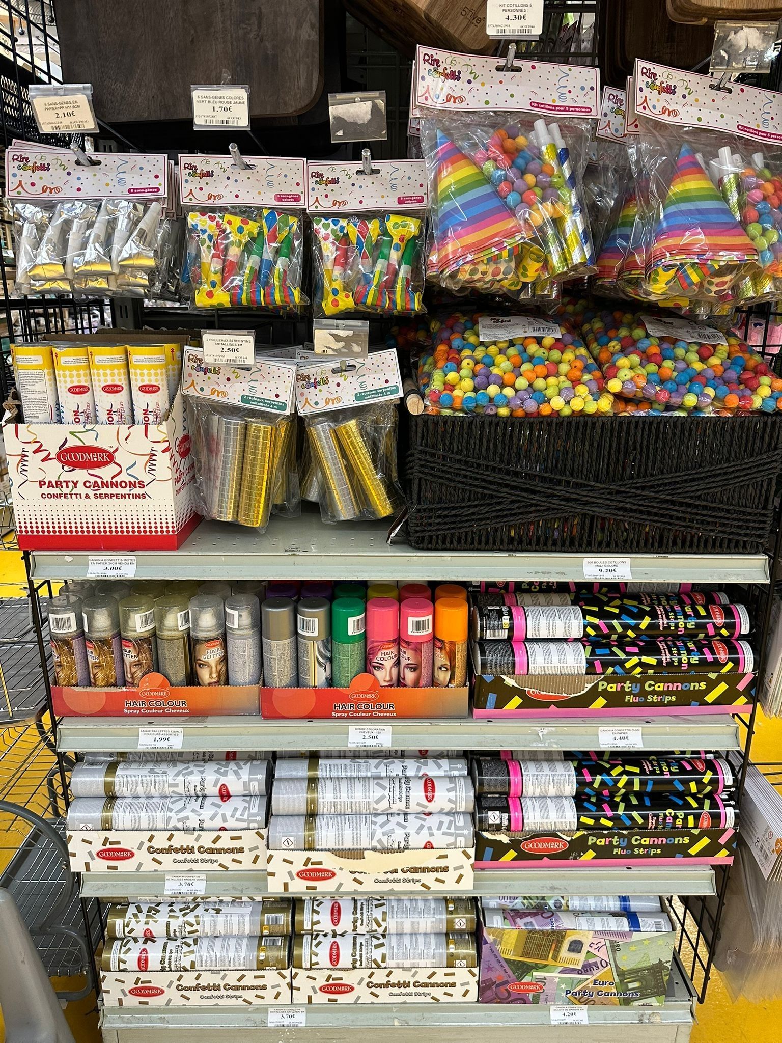 Cotillons et articles de fête.