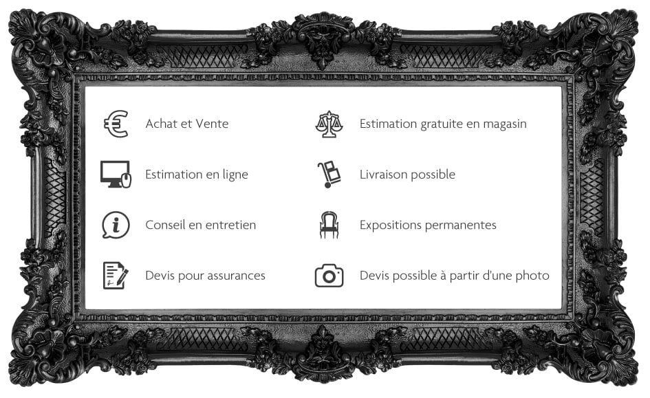 Cadre noir avec icônes pour l'achat, la vente et d'autres services.