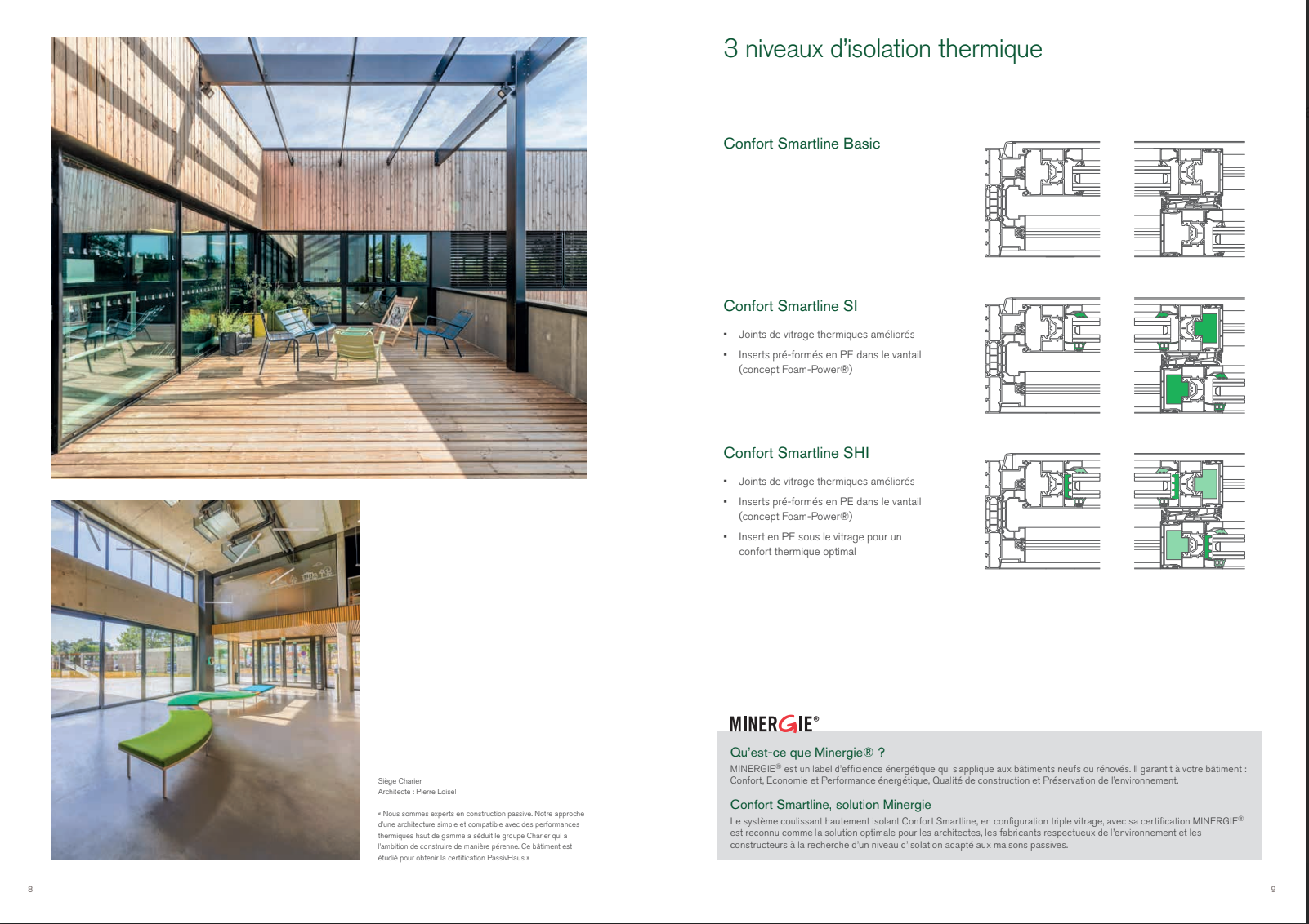 Deux images architecturales avec des schémas de conception et d'installation de fenêtres d'angle.