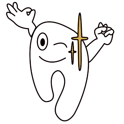 Personaje de diente animado guiñando un ojo y haciendo un gesto de 