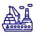 Un icono de un barco con una grúa y carga.
