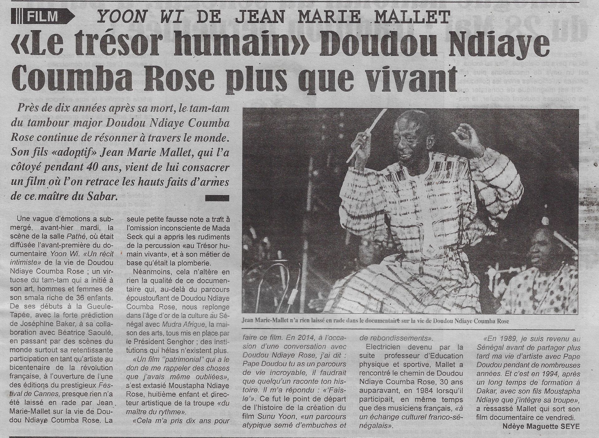 Article sur le film Sunu Yoon dans Walf Quotidien