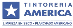 Logotipo de Tintorería América, que presenta una estrella blanca sobre un cuadrado azul junto al texto azul