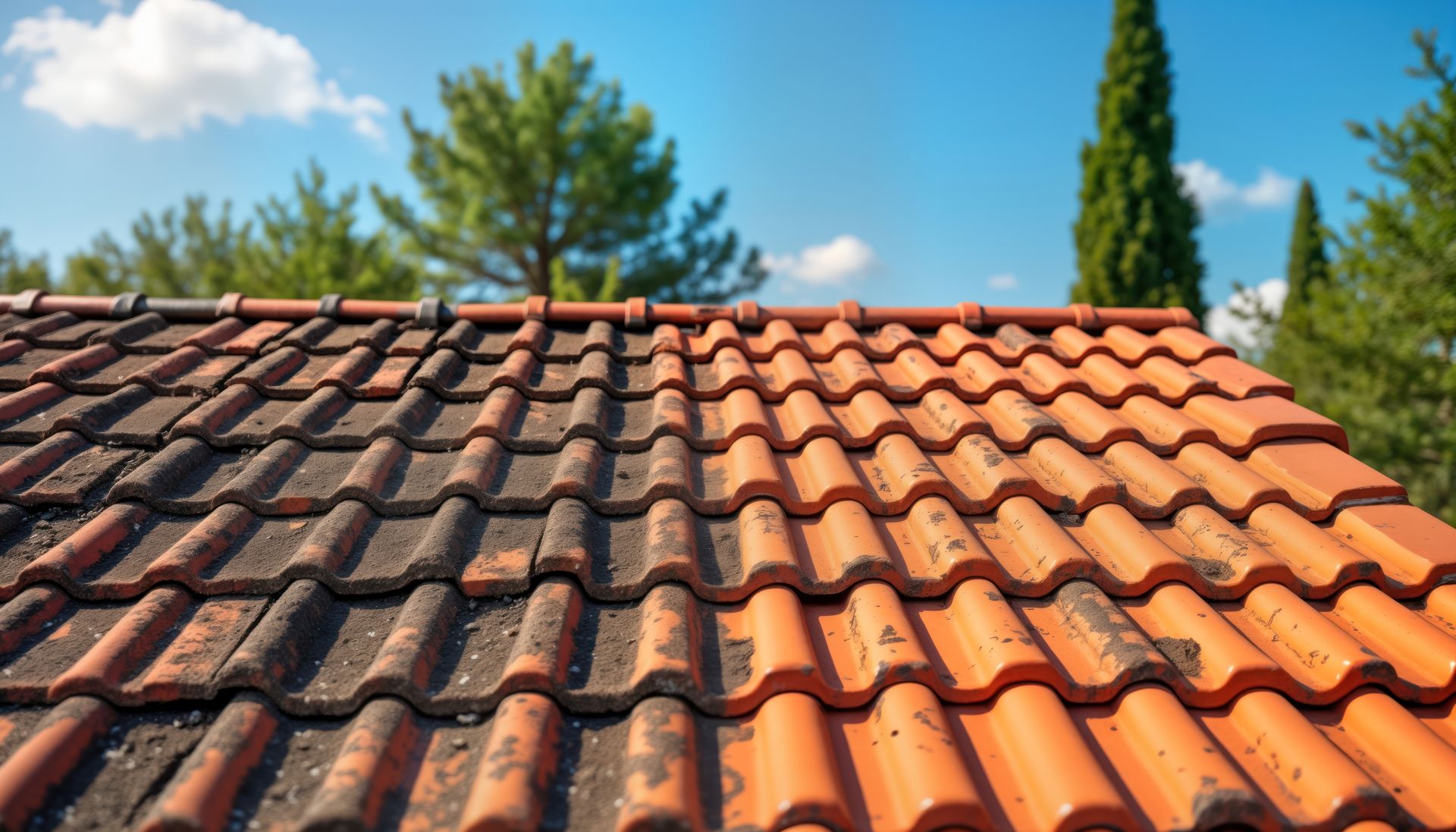 Une toiture avant et après nettoyage