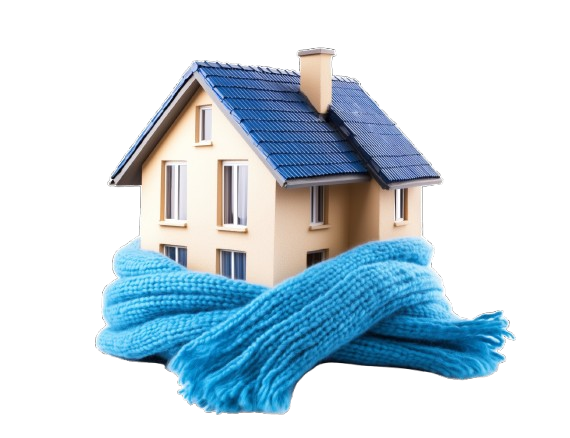 Une maison avec une écharpe autour