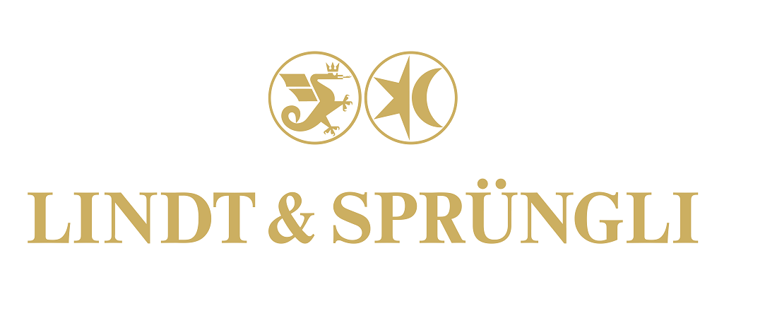 Lindt & Sprüngli Logo mit zwei goldenen Emblemen über dem Markennamen in Gold.