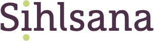 Das Wort „Sihlsana“ in Dunkelviolett mit einem grünen Punkt über dem „i“ und unter dem „l“.