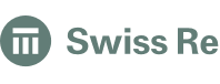 Das Logo von Swiss Re, ein türkisfarbener Kreis mit einem stilisierten Emblem und dem Schriftzug „Swiss Re“ rechts daneben.
