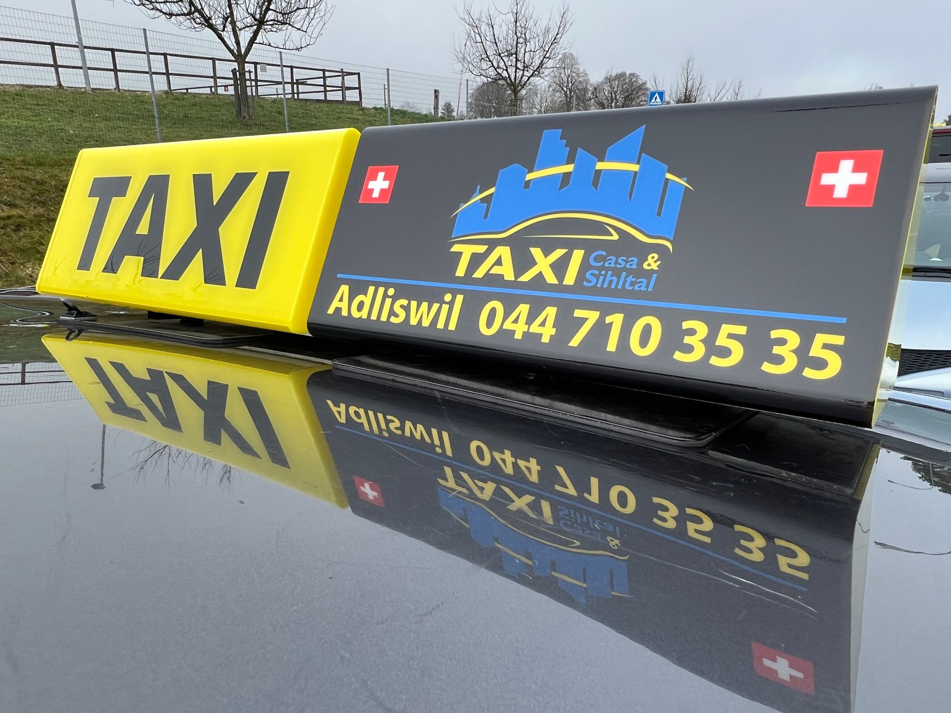 Eine Person im Anzug öffnet die Tür eines schwarzen Autos.