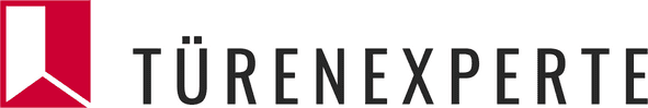 TÜRENEXPERTE-Logo mit rotem Lesezeichen-Symbol und schwarzem Text auf weißem Hintergrund
