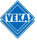 VEKA-Logo mit blauem Diamanten und weißem Text