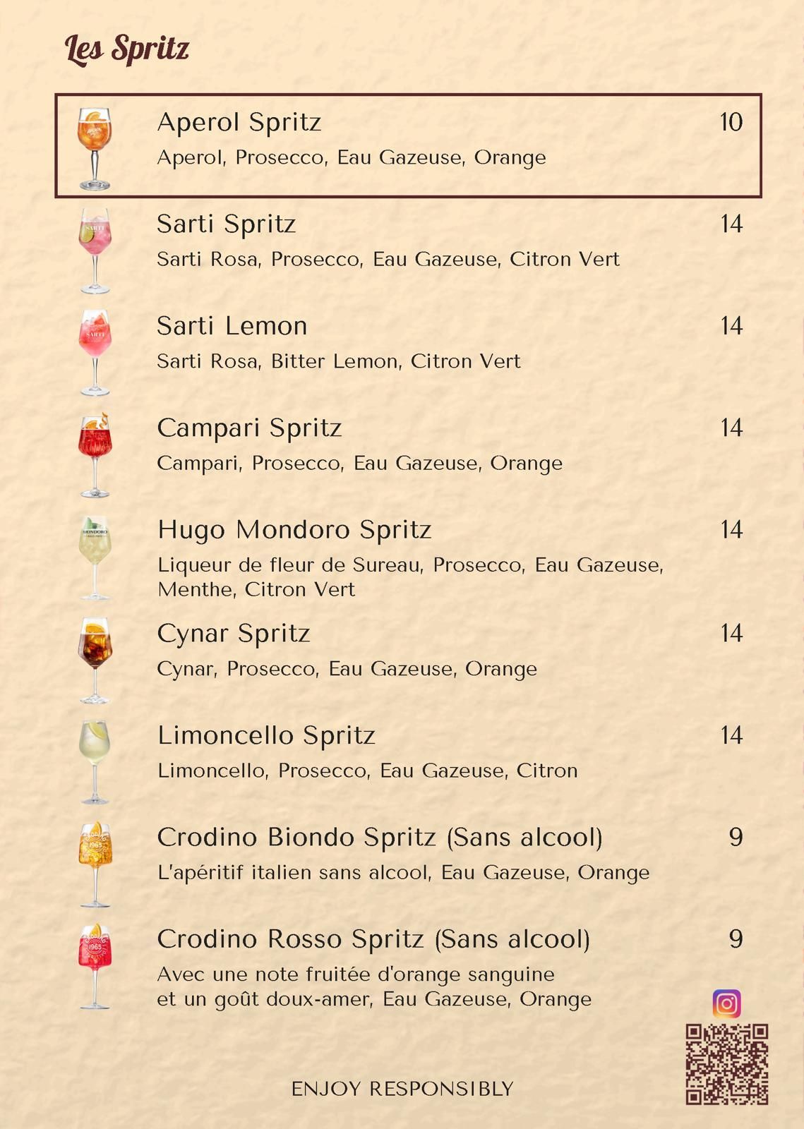 Carte des cocktails de l'Arlequin Bar & Resto