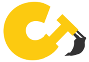 Logo jaune &laquo; CT &raquo; avec godet d'excavatrice.