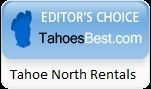 Editor's Choice badge for Tahoe North Rentals featuring a blue Lake Tahoe outline and website address.