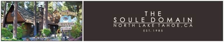 The Soule Domain in North Lake Tahoe, CA logo with a cabin photo.